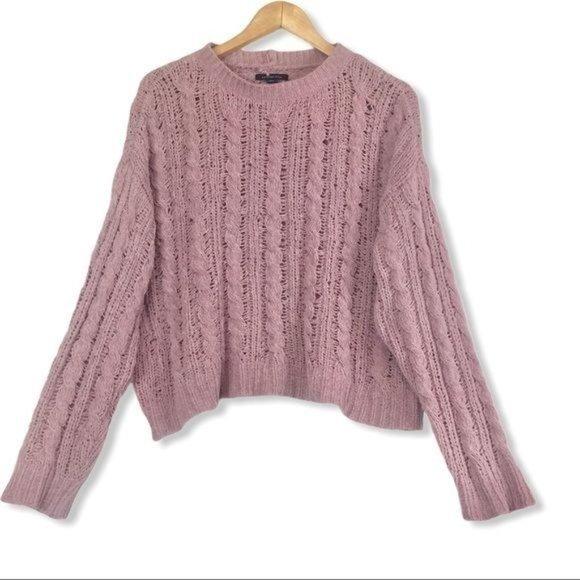 AEO Impossibly Soft Lilac Purple Cable Knit Sweater Large Crew Neck Pullover - Picture 3 of 10